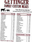 Gettinger Family Custom Meats menu