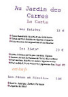 Au Jardin des Carmes menu