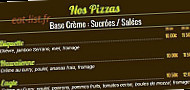 Pizzas Tentations menu