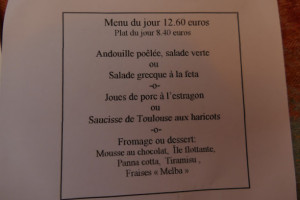 L'escapade menu