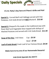 Ohares Grille Pub menu