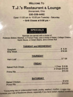 T J's Lounge menu