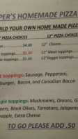 Topper's menu