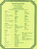 Parrish Family Deli menu