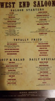 West End Saloon menu