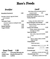 Rere's Cafe menu