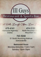 Iii Guys Restaurant Sports Bar menu