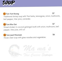 Ma Ma's Thai Cuisine menu