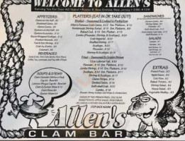 Allen's Clam menu