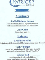 Patrick's Grille menu