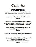 Tally Ho menu