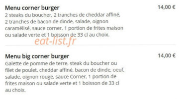 Corner Burger menu