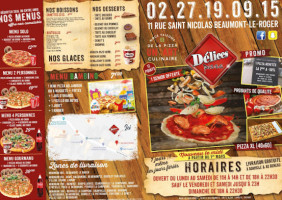 Délices Pizza menu