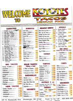 Koyote Tacos menu