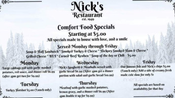 Nick's menu