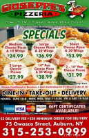 Giuseppe's Pizzeria menu