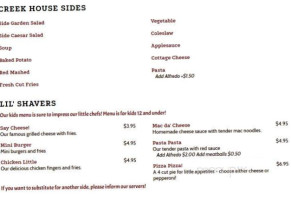 Ryan's Creek House menu