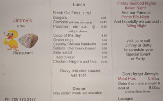 The Duck Rock menu