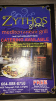 Zythos Mediterranean Grill menu