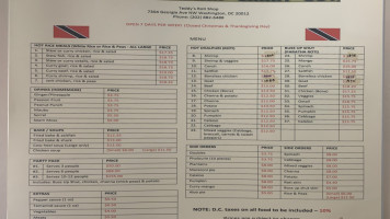 Teddy's Roti Shop menu