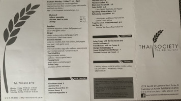 Thai Society menu