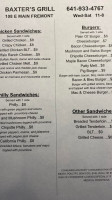 Baxter Transportation menu