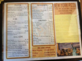 New York Pizza menu