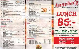 Annebergs Pizza Grill menu