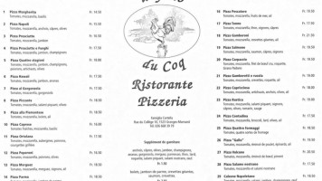 Il Gallo, Du Coq Pizzeria menu