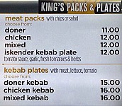 Kings Corner Kebabs menu