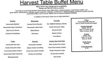 The Harvest Table Buffet menu