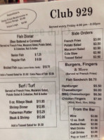 Knights Of Columbus Club 929 menu