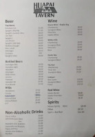 Huapai Tavern menu