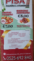 Pisa Pizzeria Steakhouse menu