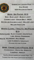 American Legion Post 112 menu