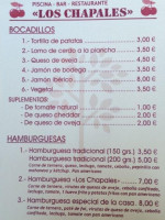 Piscina Los Chapales menu