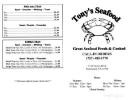 Tonys Crab Seafood menu