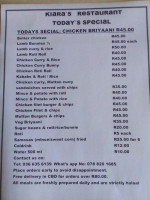 Kiaras Kitchen menu