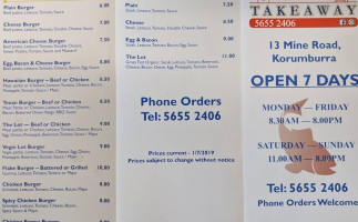 Kay's Takeaway menu