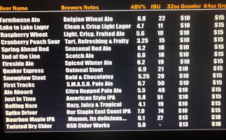 Twisted Rail Brewing menu