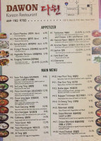 Dawon Korean menu