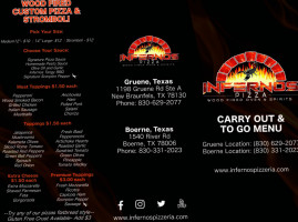 Inferno's Wood Fired Oven Spirits Boerne menu