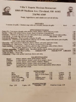 Villa Y Zapata menu