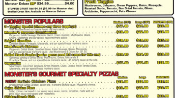 Monster Pizza menu