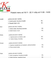 Pizza Káčko menu