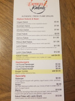 Express Kabob menu