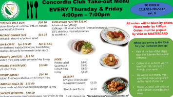 Concordia Club menu