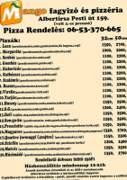 Mangó Fagyizó és Pizzéria menu