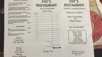 Pat's menu