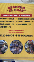 Asadero “el Billy” menu